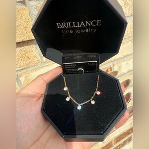 Round Simulated Diamond Drop Necklace in 14KT Gold Plated Sterling Silver